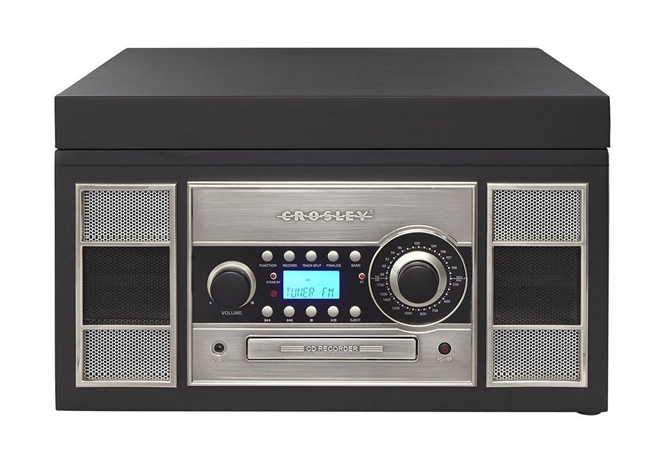Crosley CR2413A-BK Memory Master II Turntable with Radio, CD Player/Recorder, Cassette and Aux-In, Black N2