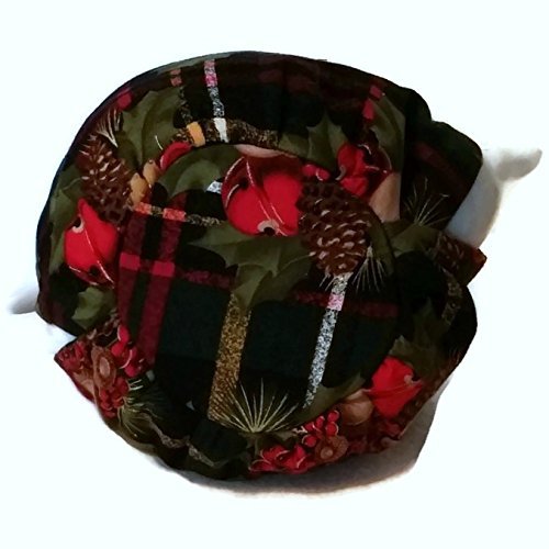 Teapot Cozy Red green plaid with Holly, Bells and Pine boughs for 5-8 cup teapot #344 N4