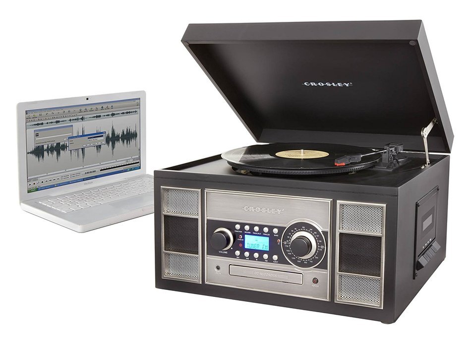 Crosley CR2413A-BK Memory Master II Turntable with Radio, CD Player/Recorder, Cassette and Aux-In, Black N3