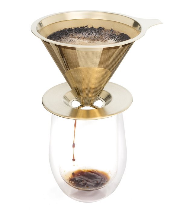 Osaka Titanium Coated Pour Over Cone Dripper, Reusable Stainless Steel Coffee Filter with Cup Stand "Himeji-jo" N4