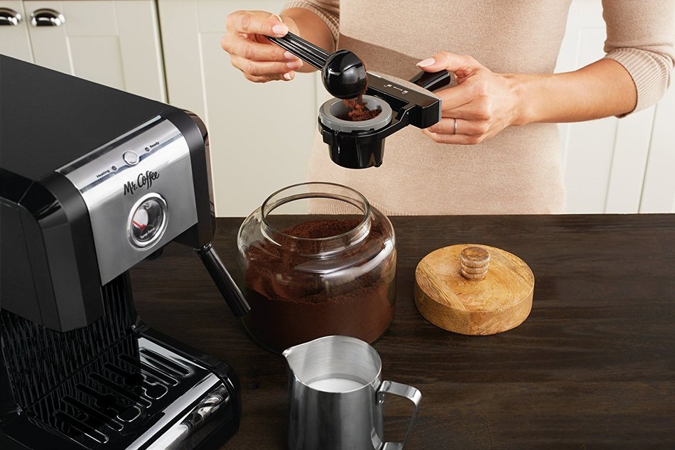 Mr. Coffee Premium Self Tamping Espresso with Milk Frother, ECMPT1000