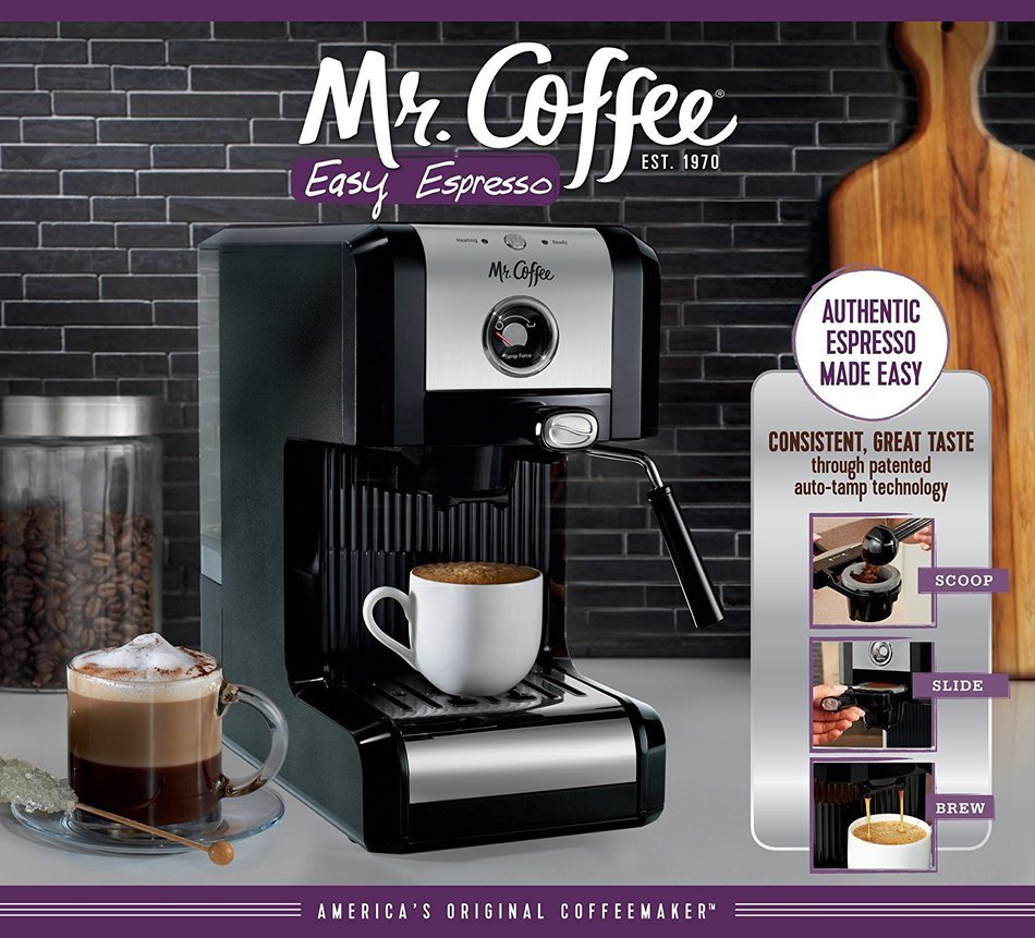 Mr. Coffee Premium Self Tamping Espresso with Milk Frother, ECMPT1000 N3