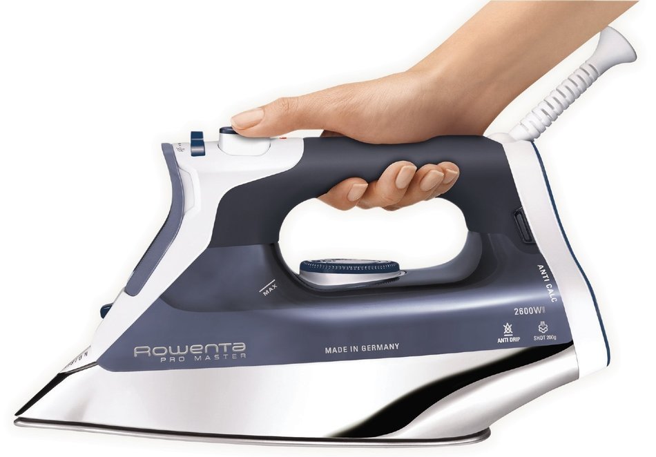 Rowenta DW8080 Pro Master 1700-Watt Micro Steam Iron Stainless Steel Soleplate with Auto-Off, 400-Hole, Blue N7