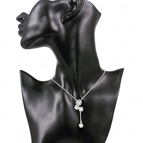 Women 925 Sterling Silver Long Chain Flower Pendant Crystal Necklace Jewelry N5