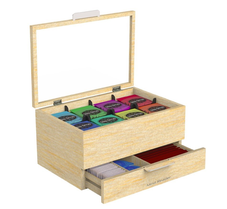 Mind Reader "Royce"Wooden Tea Bag and Condiment Organizer, Brown