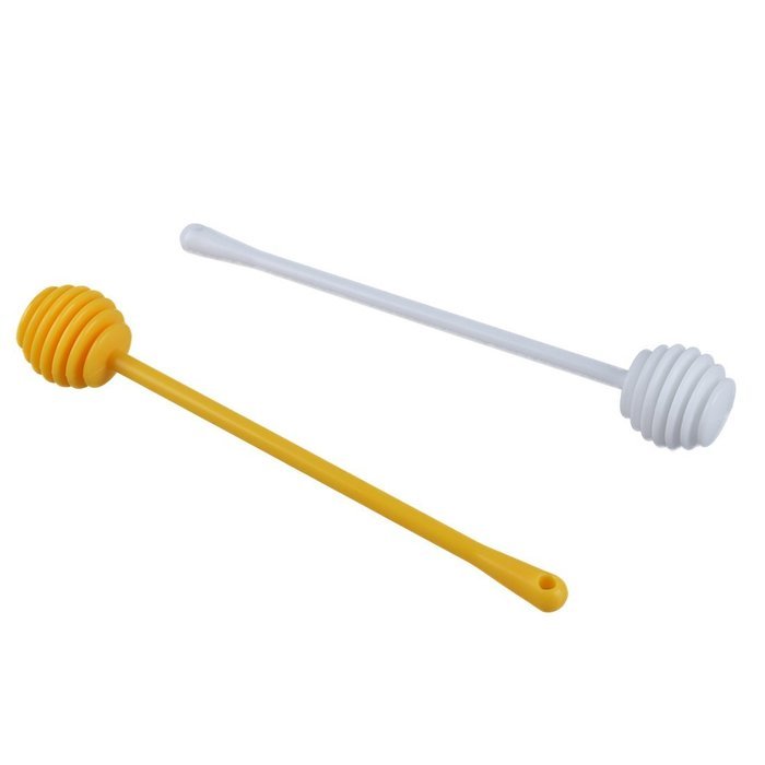 TOOGOO(R) 2Pcs Honey Dipper Jam Stir Sticks Long Handle Yellow + White