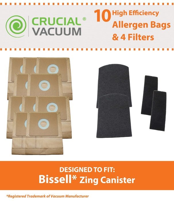 Crucial Vacuum 10 Bissell Zing Canister 7100 & 7100L Bags & 4 Filters, Part # 3210, N2