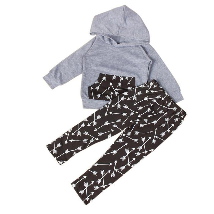 Clothes Set ,BeautyVan Newborn Baby Arrows Print Girl Boy Hooded Tops +Long Pants Outfits Set Clothes (12M, Gray)