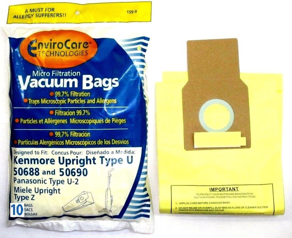 Kenmore 50688 Vacuum Bags Microfiltration with Closure - 10 Pack, Panasonic U-2 Vacuums.