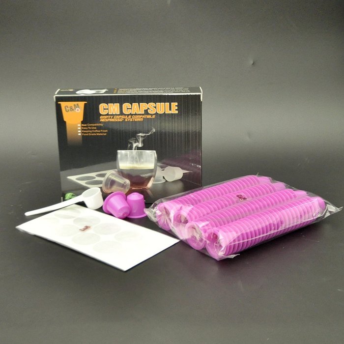 CM Caspule -100 COFFEE CAPSULES Nespresso Espresso Machine Compatible Empty Pod Chocolate +100PC aluminium lids...