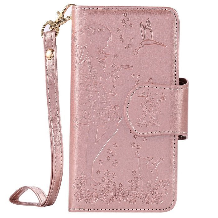 iPhone 7 Case, iPhone 7 Wallet Case,PHEZEN Beauty Flower Girl Cat Design PU Leather Wallet Case Stand Flip Case... N16