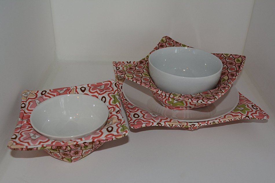 Microwave Bowl Cozies // Reversible Set of 3 // 1 Small Bowl Cozy // 1 Medium Bowl Cozy // 1 Dinner Plate // Pear... N4