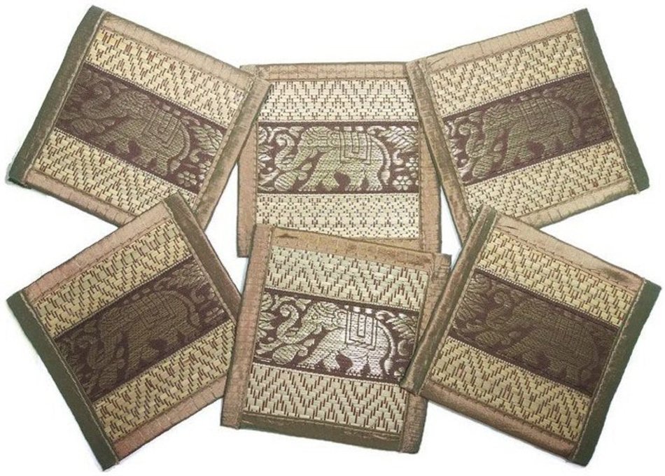 Chic Nature Reed Elephant Collection 6-piece Handmade Coaster Set, Assorted Color (Brown #3) N2