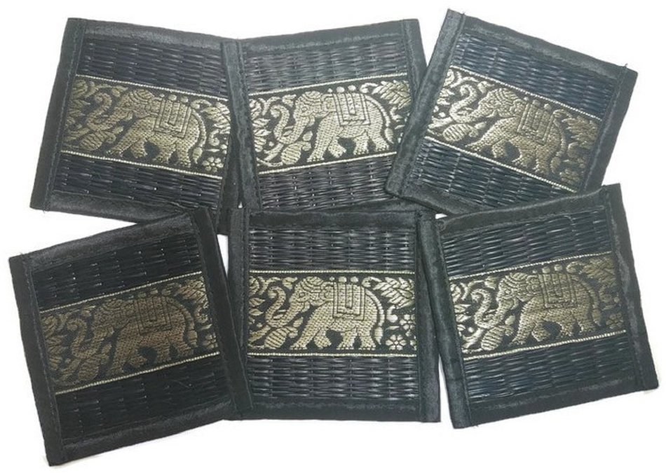 Chic Nature Reed Elephant Collection 6-piece Handmade Coaster Set, Assorted Color (Brown #3) N3