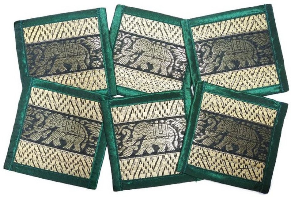 Chic Nature Reed Elephant Collection 6-piece Handmade Coaster Set, Assorted Color (Brown #3) N5