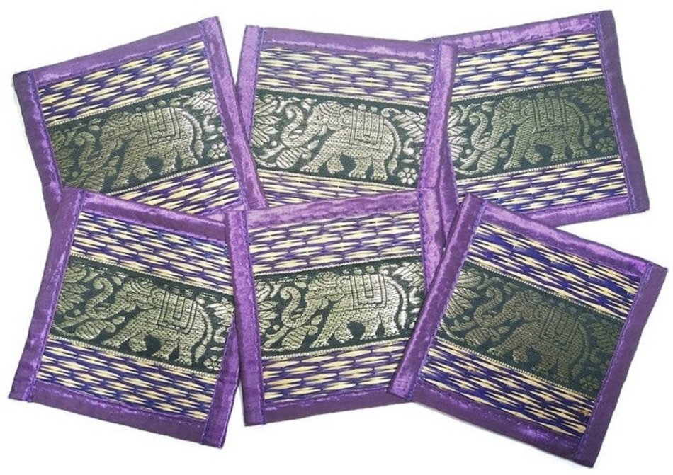 Chic Nature Reed Elephant Collection 6-piece Handmade Coaster Set, Assorted Color (Brown #3) N6