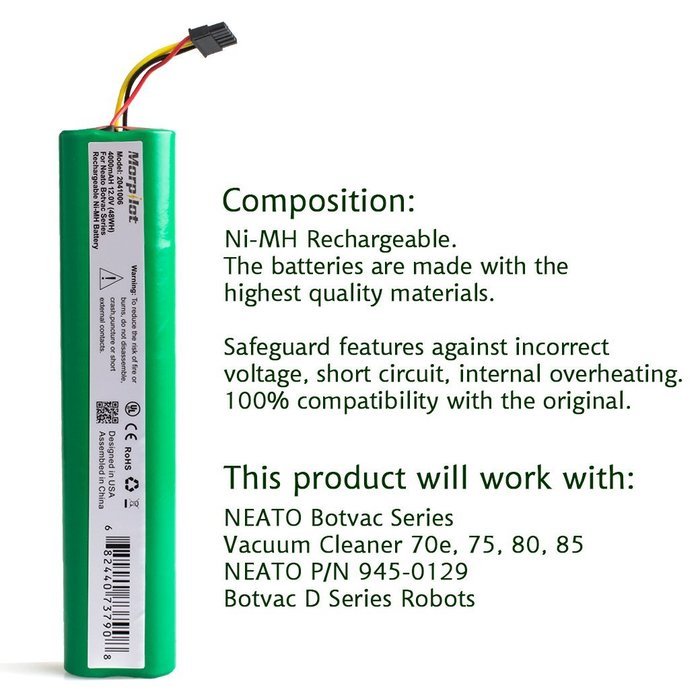 Morpilot 12V 4000mAh Extended NiMh Battery Pack for Neato Botvac Series and Botvac D Series Robots, Botvac 70e... N6