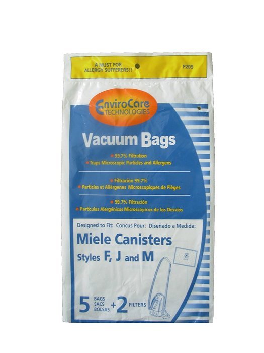 5 Miele F J M Allergen Canister Vacuum Bags + 2 Filters, Compact Canisters, Midsize, Series, Zephyr Cat & Dog,... N2