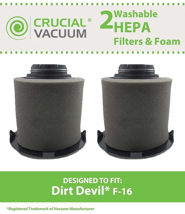 2 Dirt Devil F16 HEPA Filter & FOAM Filter, Long-Life WASHABLE, REUSABLE, Compare With Dirt Devil Part F-16 #1... N2