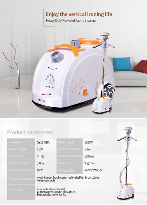 Summer Promotion Kazoo 1200 ml Professional Garment Clothes Fabric Steamer Portable Wrinkle Remover Iron Steam