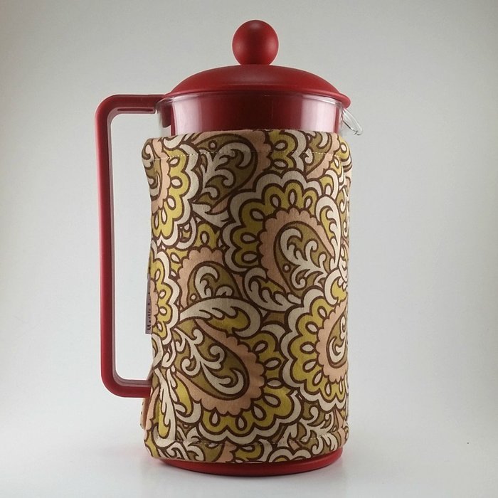 Gold and Peach Paisley, French Press Cozy, Cafetiere Cosy, 8 cup