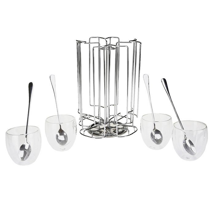 First4Spares Premium Chrome 52 Pod Coffee Pod Holder Stand & Glass Service Set for Tassimo T-Disc Coffee Machines