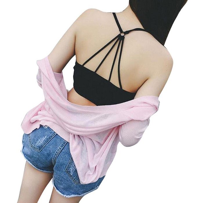 PHOTNO Womens Padded Bra Crop Tops Vest Cross Strap Bustier Beach Tank Tops