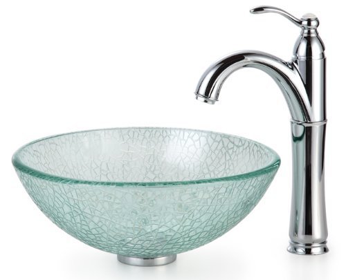 Kraus C-GV-500-14-12mm-1005CH Broken Glass 14 Vessel Sink and Riviera Faucet Chrome by Kraus