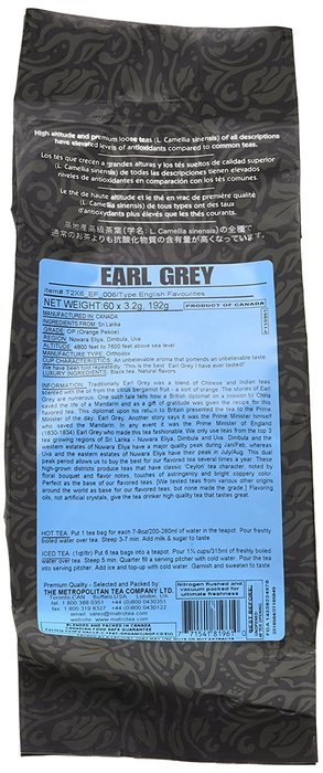 Metropolitan Tea 60 Count Classic Teabags, Earl Grey Tea