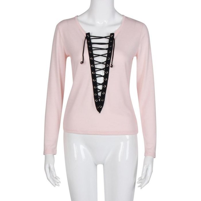 Bandage Blouse,Laimeng Women Cotton Blend Autumn Winter Strap Casual Shirt T-shirt Top Blouse (M, Gray) N3