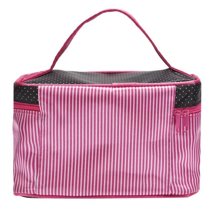 Cosmetic Bag, Bolayu Square Bow Stripe (Hot Pink) N8