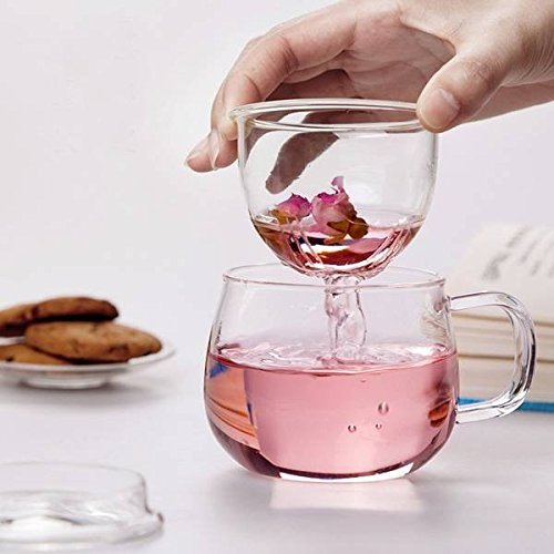 Saver 320ml Heat Resistant Transparent Glass Cup Tea Cup With Lid Infuser Filter