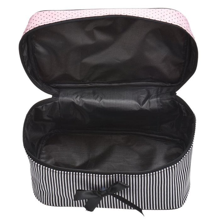 Cosmetic Bag, Bolayu Square Bow Stripe (Hot Pink) N10
