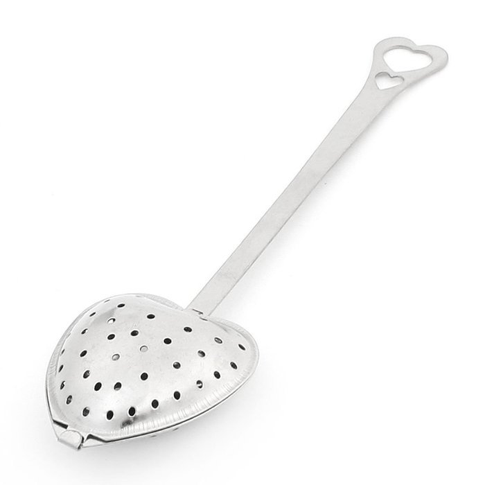 uxcell Steel Long Grip Mesh Heart Shaped Tea Strainer Spoon Filter