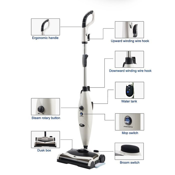 Hausbell MW8100 All-in-One Sweeper and Steam Mop for Floor and Carpet Pet Hair Eraser with 2 Mop Pads N4