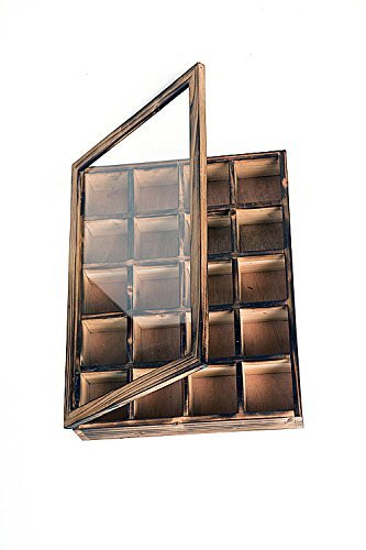 Oohlong Market, Rustic Style Pine 20 Compartment Tea Cubby Box with Hinged Glass Top