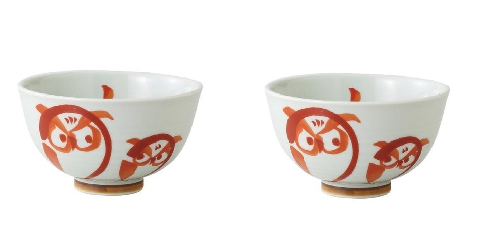 Saikai Pottery Owl Pair Japanese Bowl for rice S size Red 69072 from Japan