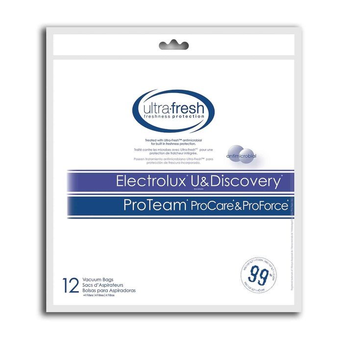 Electrolux U and Discovery ProTeam ProCare, ProForce and ProLux Micro Filtration Bag, 12 Bags Treated with Ultra-Fresh...