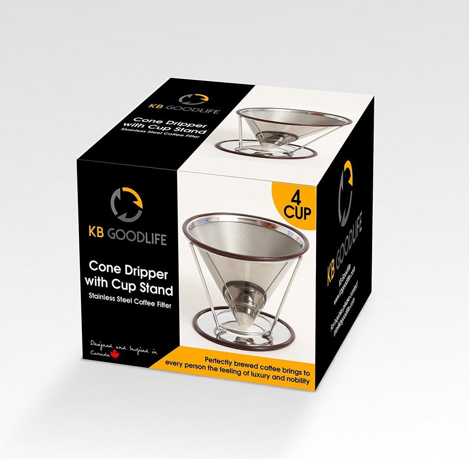 Premium Coffee Cone Dripper By KB Goodlife - Stainless Steel Reusable Pour Over Coffee Filter - Designed For Osaka...