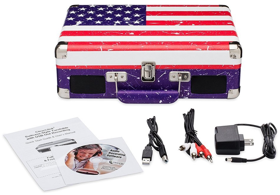 ClearClick Portable 3-Speed Vintage Suitcase/Briefcase Turntable (USA Flag Design) - Vinyl Record Player with... N2