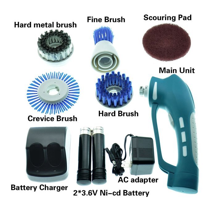 Power Scrubber with 2 Rechargeable Batteries 4 Brushes 1 Scouring Pad Ideal Bathroom Power Scrubber N6