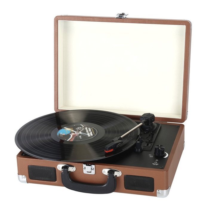 Timestorm XR-636BP Belt-Drive 3-Speed Portable Stereo Bluetooth Turntable (Brown) N2