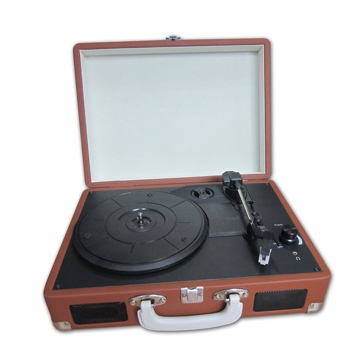 Timestorm XR-636BP Belt-Drive 3-Speed Portable Stereo Bluetooth Turntable (Brown) N3