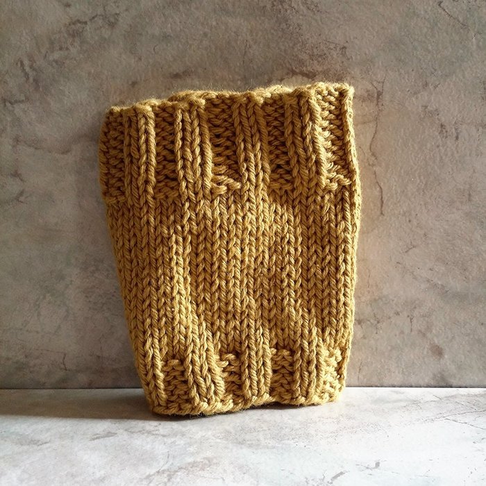 2 in 1 Coffee Cup Cozy Sleeve Hand Knit Cotton Mustard Mug Cozy fits a "Short" or "Grande" Coffee