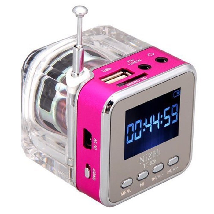 iwish TT028 Mini Digital Portable Music MP3/4 Player Micro SD/TF USB Disk Speaker FM Radio (Rose)