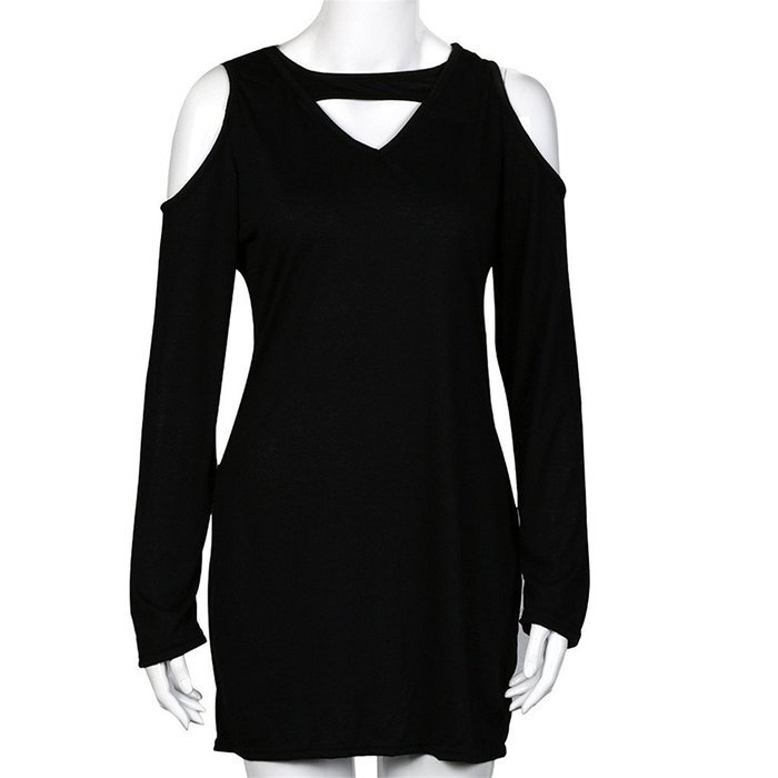 Women Dress,Haoricu Fall Women Sexy V-collar Strapless Skull Hollow Long-sleeved Dress N4