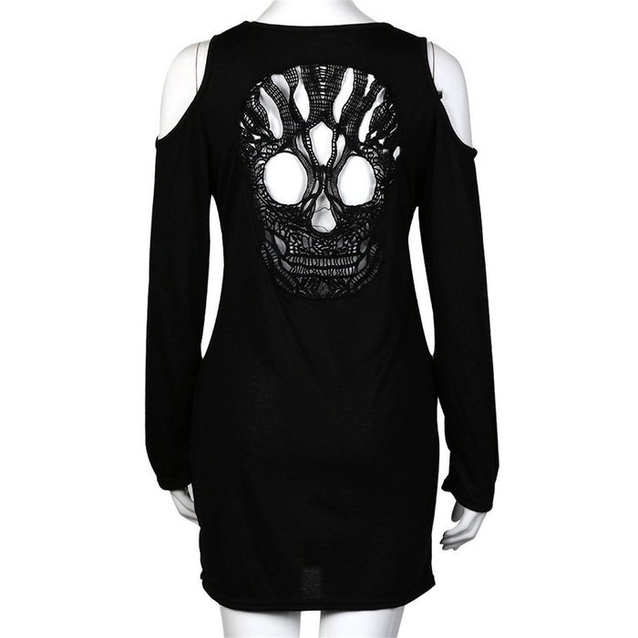 Women Dress,Haoricu Fall Women Sexy V-collar Strapless Skull Hollow Long-sleeved Dress N5