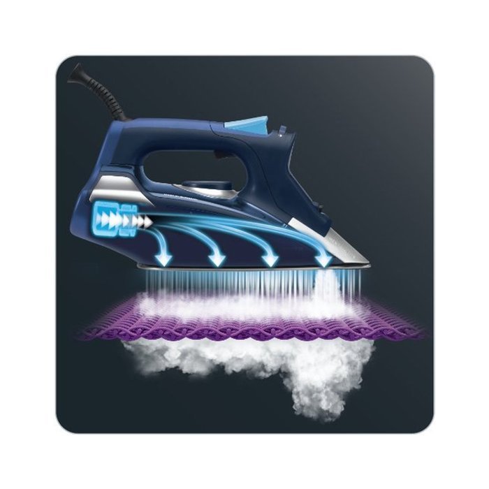Temperature Control System, Steam Focus Iron, with 400-Hole Stainless Steel Soleplate, Blue