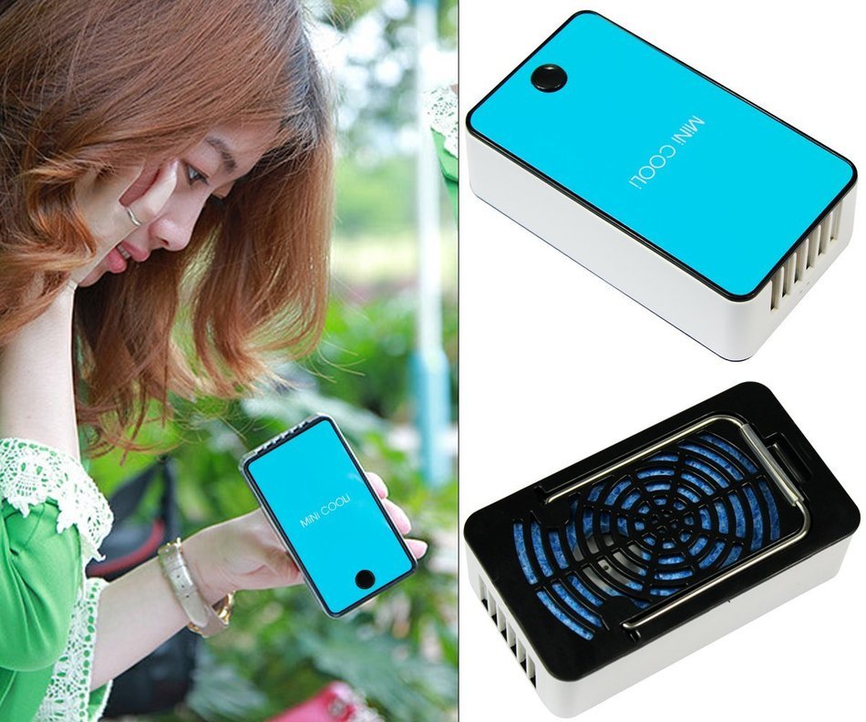 ESUMIC Portable Mini Air Conditioner Travel Handheld USB Rechargeable Cooling Fan for Summer Blue N6