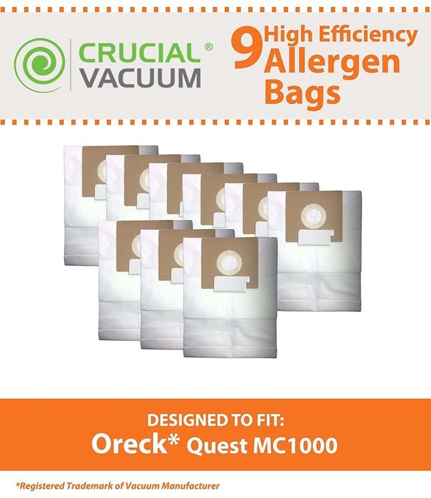 9 Oreck Quest MC1000 Canister Vacuum Bags; Fits Oreck Quest MC1000 Canister Vacuums; Compare to Part # PK12MC1000...